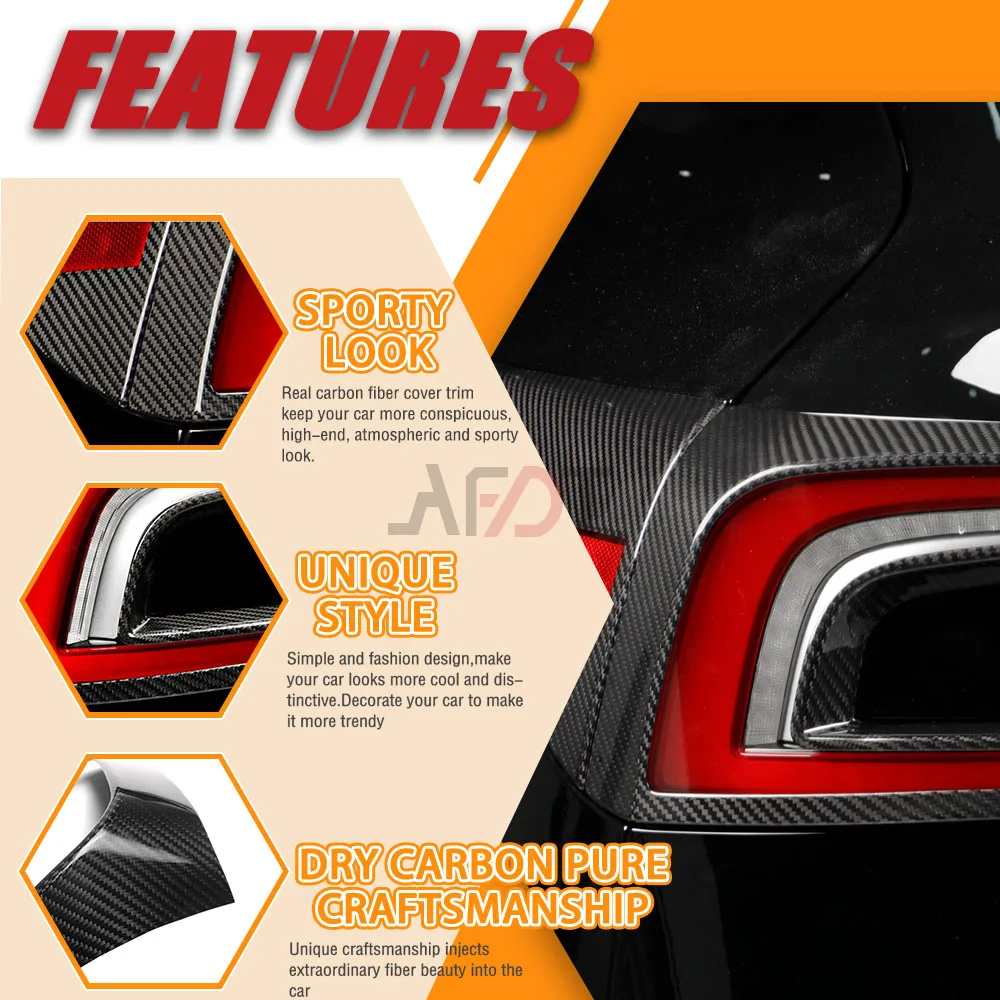 AFDT Real Carbon Fiber Taillight Frame Trim for Tesla Model 3 Highland 2024 Car Rear Tail Light Sticker Taillight Lamp Cover