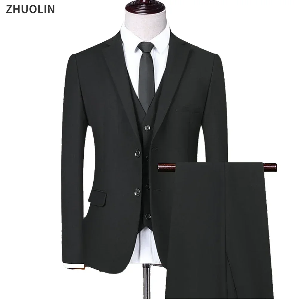 Ternos masculinos casamento de alta qualidade 3 peças elegante 2 conjunto blazers jaquetas colete calças luxo clássico 2024 roupas formais