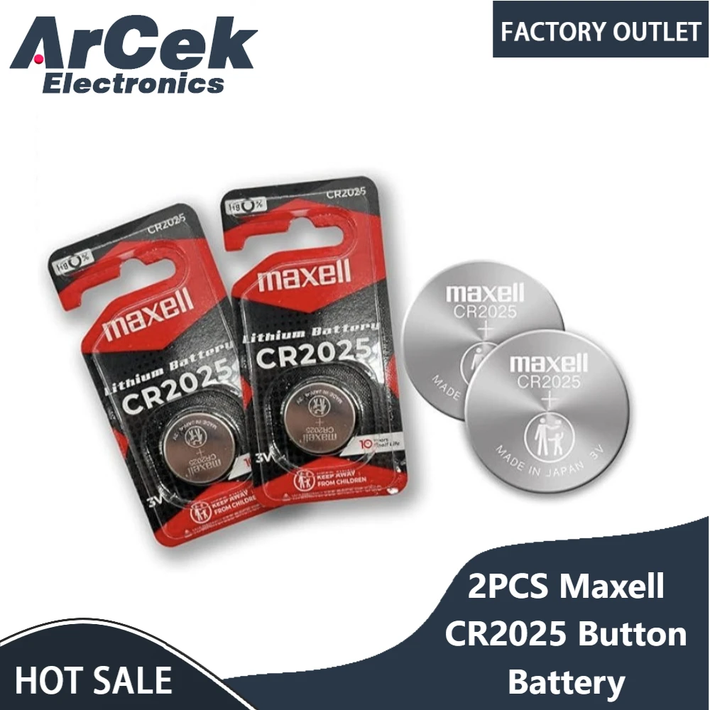 2 Baterías Maxell CR2025, Batería de Litio de 3V CR 2025 DL2025 BR2025 KCR2025 para Control Remoto de Coche, Reloj, Botones y Celdas Tipo Moneda