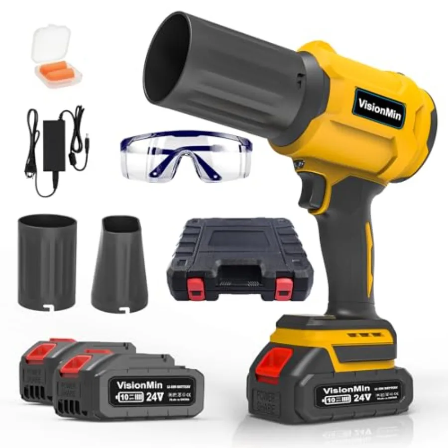 

Cordless Brushless Leaf Blower 800000 RPM 24V Handheld Electric Blower with 2×4000mAh Batteries LED Light 2 Nozzles and Variabl