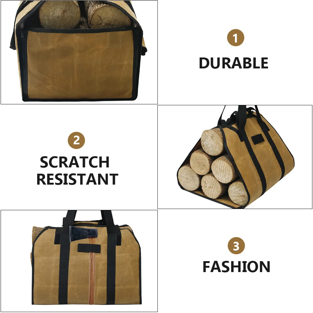 

Waterproof Canvas Storage Bag Large Capacity Firewood Holder Log Carrier Tote For Outdoor Fireplace Wood Transport
