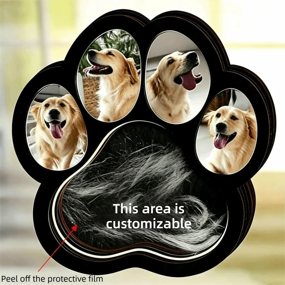 Wooden Pet Fur Keepsake Box Removable Back Cover With Picture Frame Pet Memorial Box Photo Display Paw Shaped
