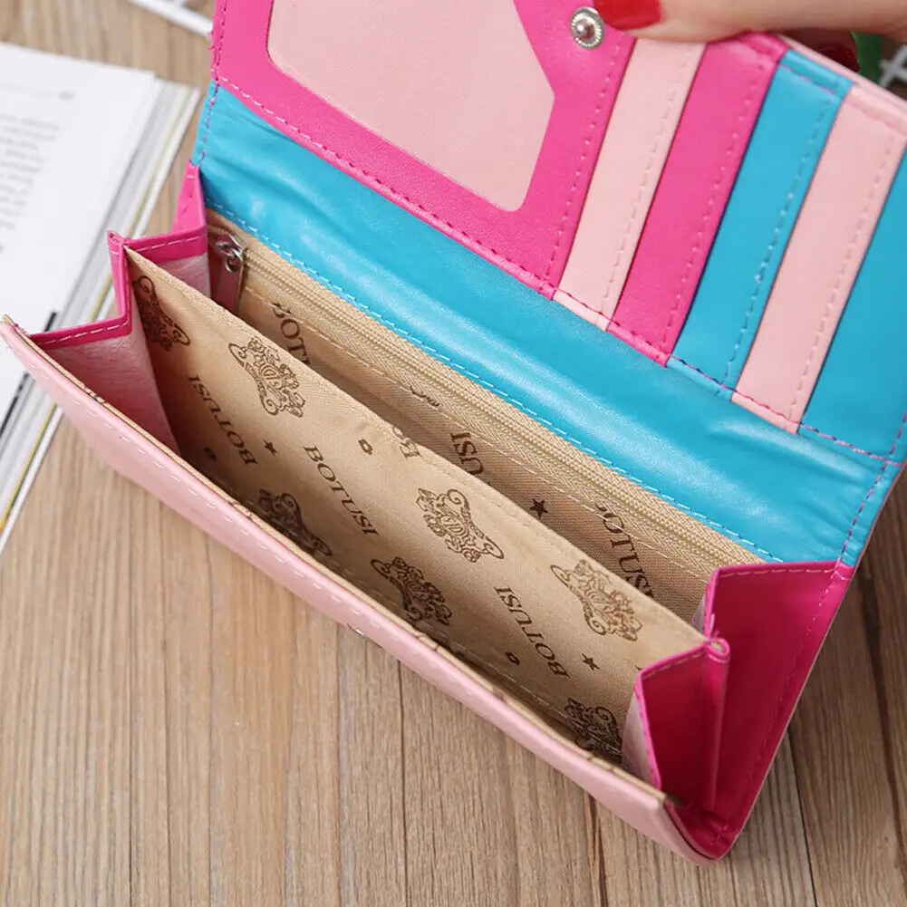 Длинные кошельки с милым котом для женщин, клатч из искусственной кожи с окошком для удостоверения личности, сумка для кредитных карт