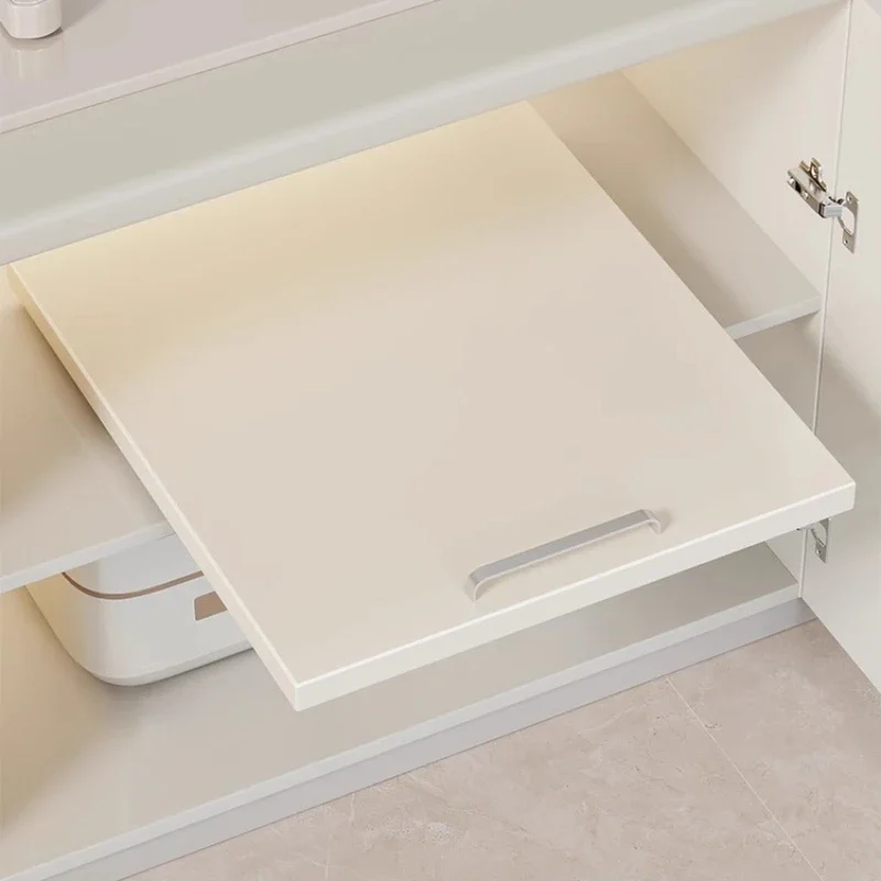 Adjustable Chrome Kitchen Pull-Out Shelf Microwave Rack Deep Cabinet Tray No Hole Sturdy Storage Basket for Any Cabinet