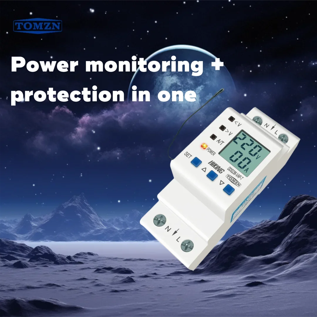 

Многофункциональный защитный прибор TOMZN для DIN-рейки – регулируемые пределы перенапряжения/пониженного напряжения, тока и температуры, вольтметр, амперметр, счетчик кВт⋅ч