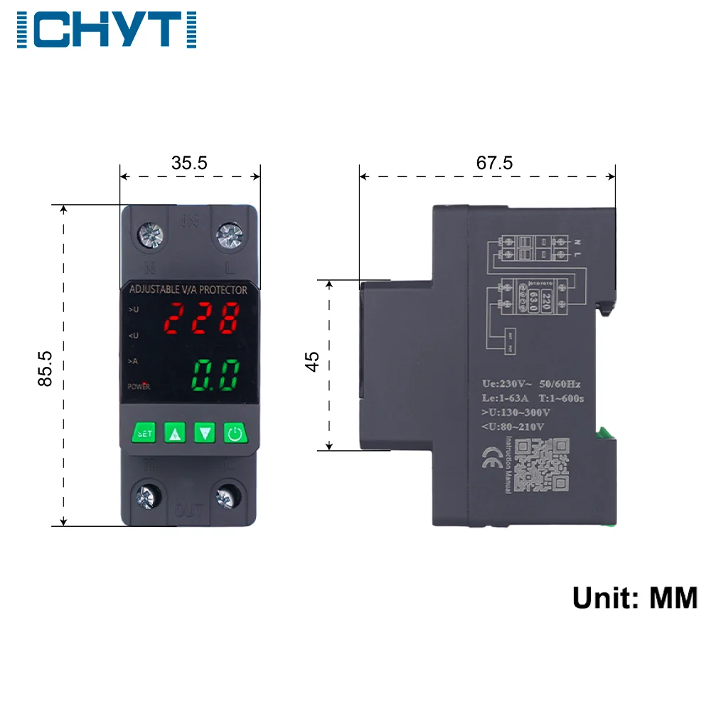 10 قطعة CHYT صنع النحاس 2P 63A قابل للتعديل الجهد حامي التتابع جودة عالية 110 فولت/220 فولت مرحلة واحدة الاسمي النحاس PC LCD ل S #2