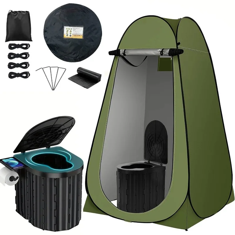 Portable Mobile Car Toilet with Oversize Heightened Privacy Tent Outdoor Camping Toilet Combo for Highway Self-Driving Travel