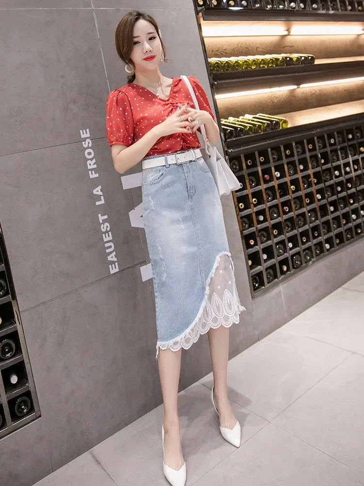 

Trend 2025 Blue Midi Woman Denim Skirt Harajuku Summer Streetwear Stylish High Quality Clothing Modest Jeans Skirts for Women