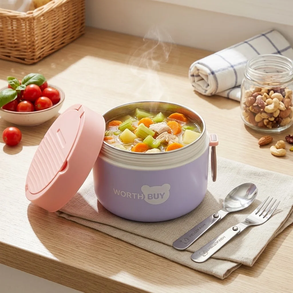 304 Stainless Steel Thermal Lunch Box Kids School Bento Box Microwave Food Storage Container Leakproof Soup Thermos with Cutlery