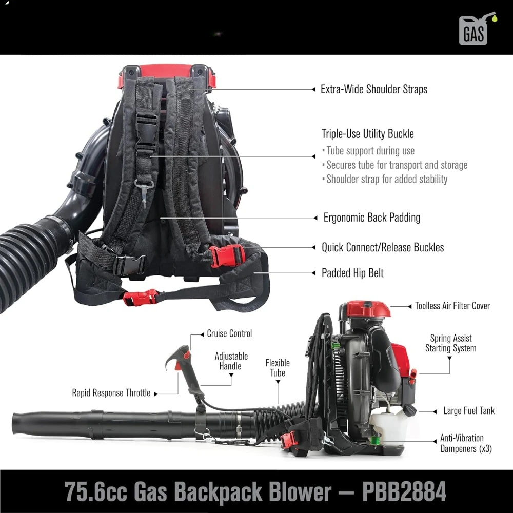 75.6cc 1020 CFM 240 MPH Gas-Powered 2-Cycle Backpack Leaf Blower