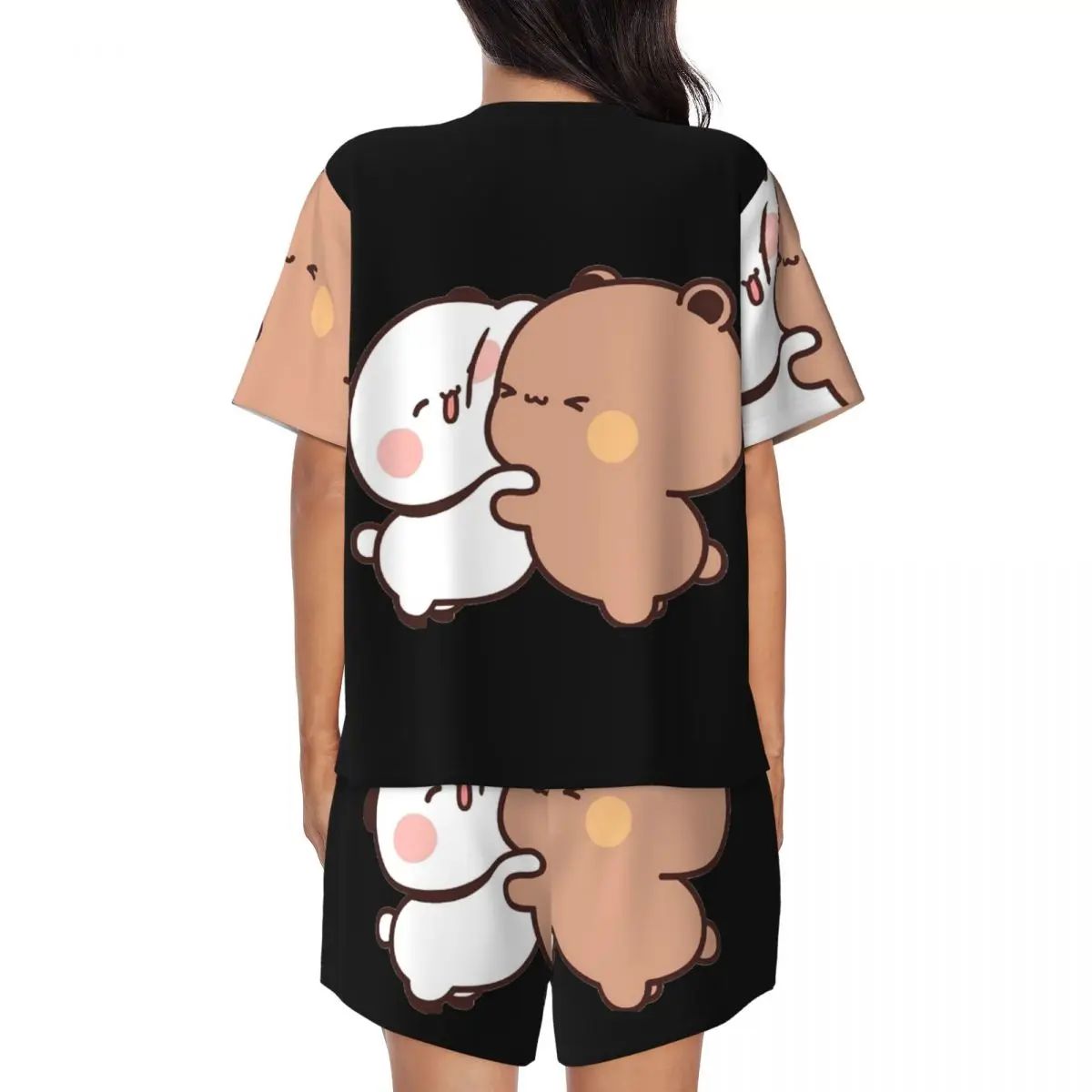 Bear And Panda Bubu Dudu Balloon Round Neck Short Sleeve Nightgowns for Sleeping Sleepshirts Women Loose Pajama Set Short Pants