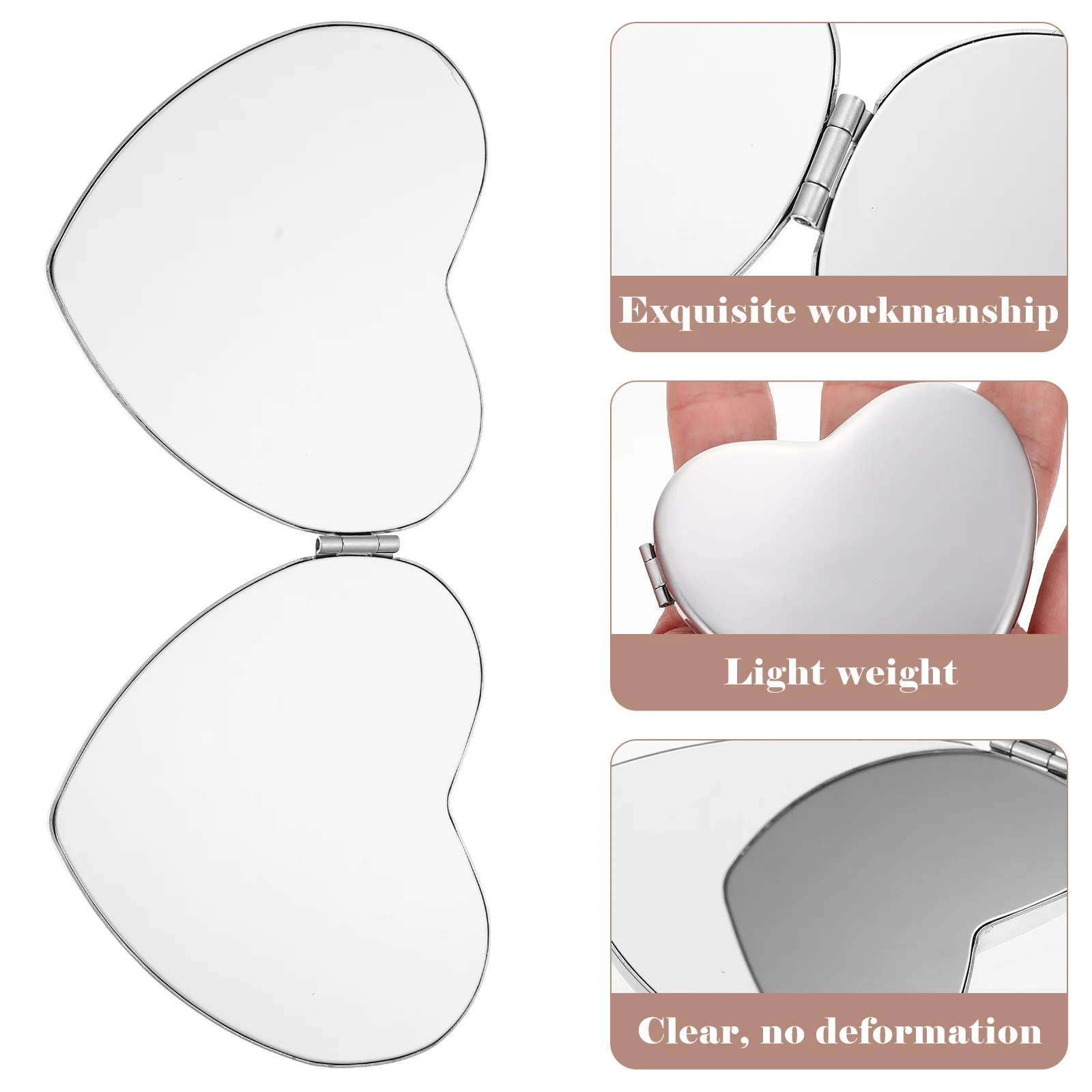 مرآة مدمجة على شكل قلب، مرآة صغيرة ذات انعكاس واضح على الوجهين للمكياج اليومي والأنشطة الخارجية