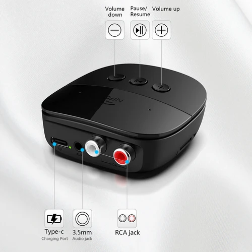 Imagen 2 del producto Receptor de Audio Bluetooth 5,3 3,5mm AUX Jack U Disk NFC RCA adaptador inalámbrico de música con puerto de carga tipo C para carga de teléfono