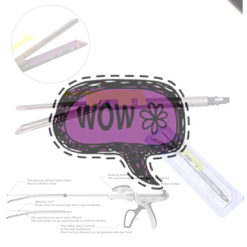 

Медицинское оборудование: Одноразовый эндоскопический линейный режущий степлер с рукояткой для лапароскопических операций, для обучения.