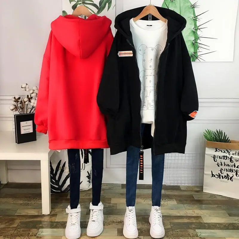 

Утепленный флисовый кардиган с капюшоном больших размеров, женская толстовка с длинными рукавами, осенне-зимняя утолщенная куртка в повседневном стиле, модная