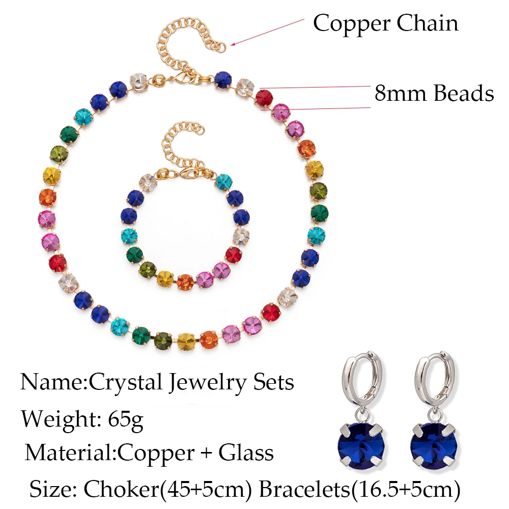 2023 New 8MM Crystal Bracelets Necklace Earrings Sets For Women Claw Seting Bracelets Choker for Party