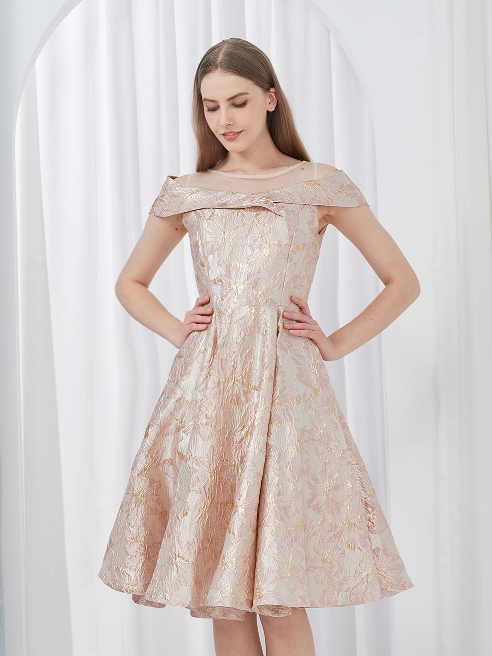 DEVCHATA หรูหราใหม่ชุดราตรีสั้นผู้หญิง Jacquard Patchwork เย็บปักถักร้อยชุด Elegant A Line Floral Ball Gown Vestido