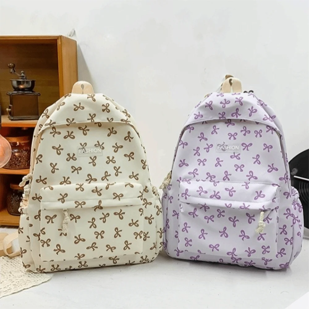 Zaino con fiocco in nylon Borsa da scuola per studenti leggera di grande capacità Tracolla regolabile Borsa a tracolla per adolescenti in stile giapponese