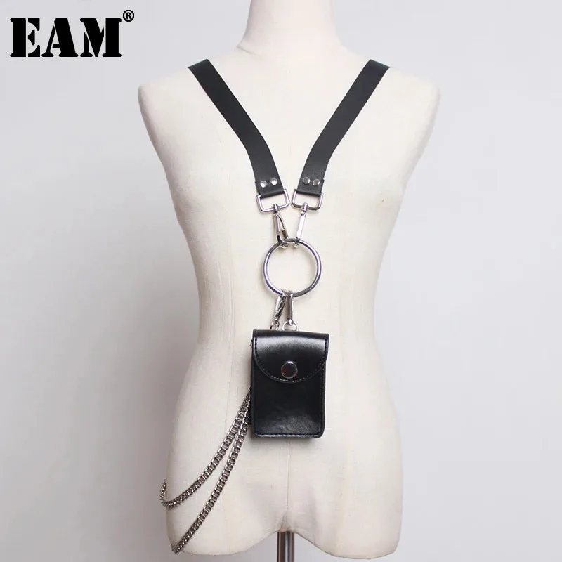 [EAM] Metal Chain Mini-bag Stylish Buckle Pu Leather Belt Personality Women New Fashion Tide All-match Spring 2024 1U234