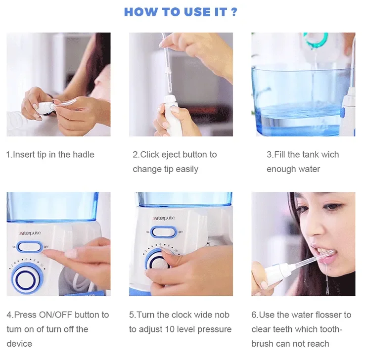 Waterpulse V300 Elektrische Wasserflosser, Hochdruck-Munddusche für die Zahnreinigung, Zahnspangen, Zahnfleischpflege, 5 Düsen, tragbar – Detail 7