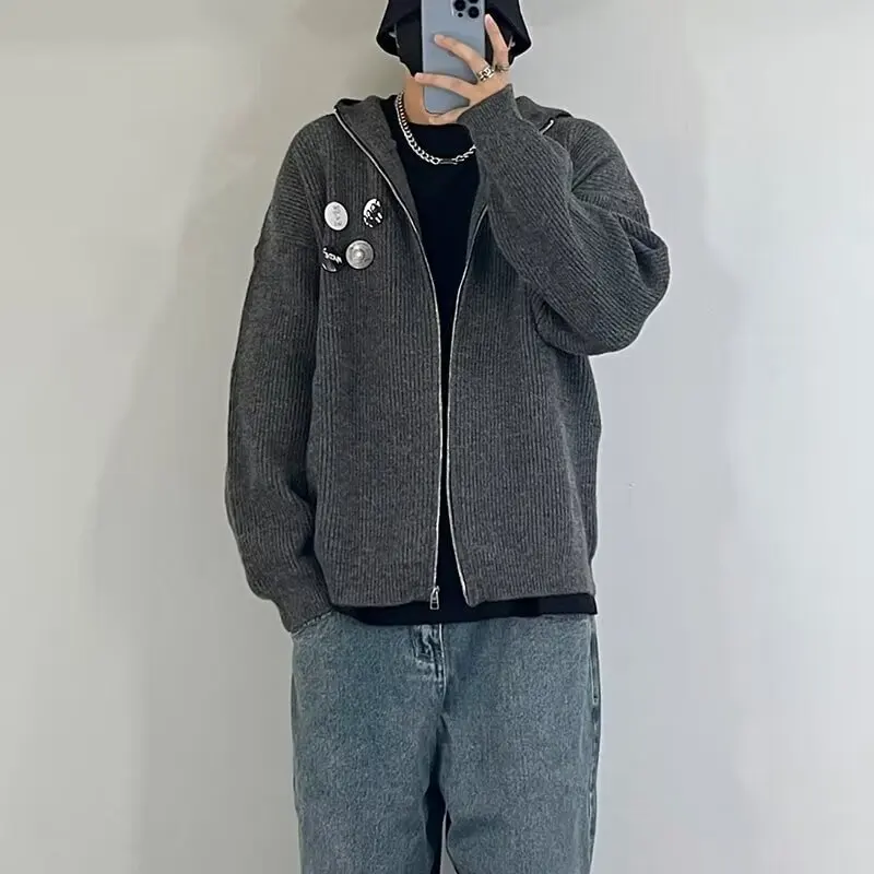 

Large Size Autumn Winter Hoodie for Teens 300 Pou Straight Color Zipper Design Knitted Sweater Men's Sle Couple's Faion