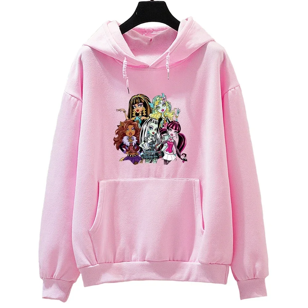 M-Monster High Girls Hoodies Unissex Casual Gráfico Moletons Manga Longa Pulôveres Estéticos Kawaii Impressão Hoodies