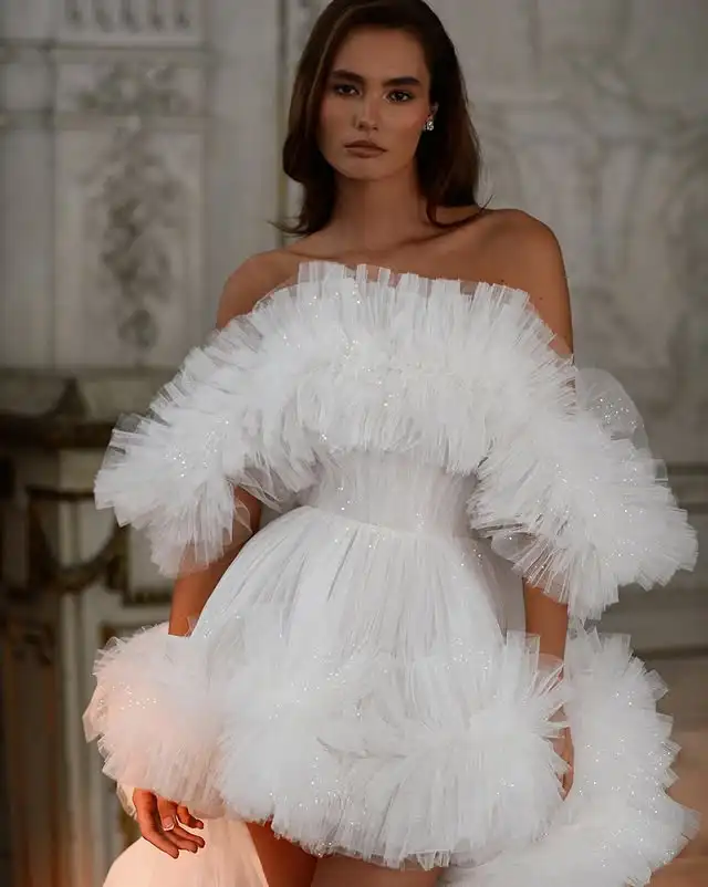 Vestido de noiva de tule em camadas brilhantes, sessão de fotos, vestido de aniversário alto e baixo, glitter, tule, vestidos de festa de baile, vestido de noiva