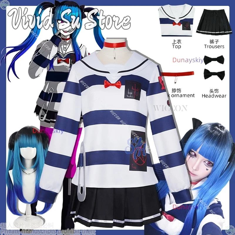 

Аниме игра Hundred Cos Line Jirai Kei Girls Amemiya Darumi Косплейコス Rosen Striped Shirt Dress Y2K Fashion JK Lolita Halloween