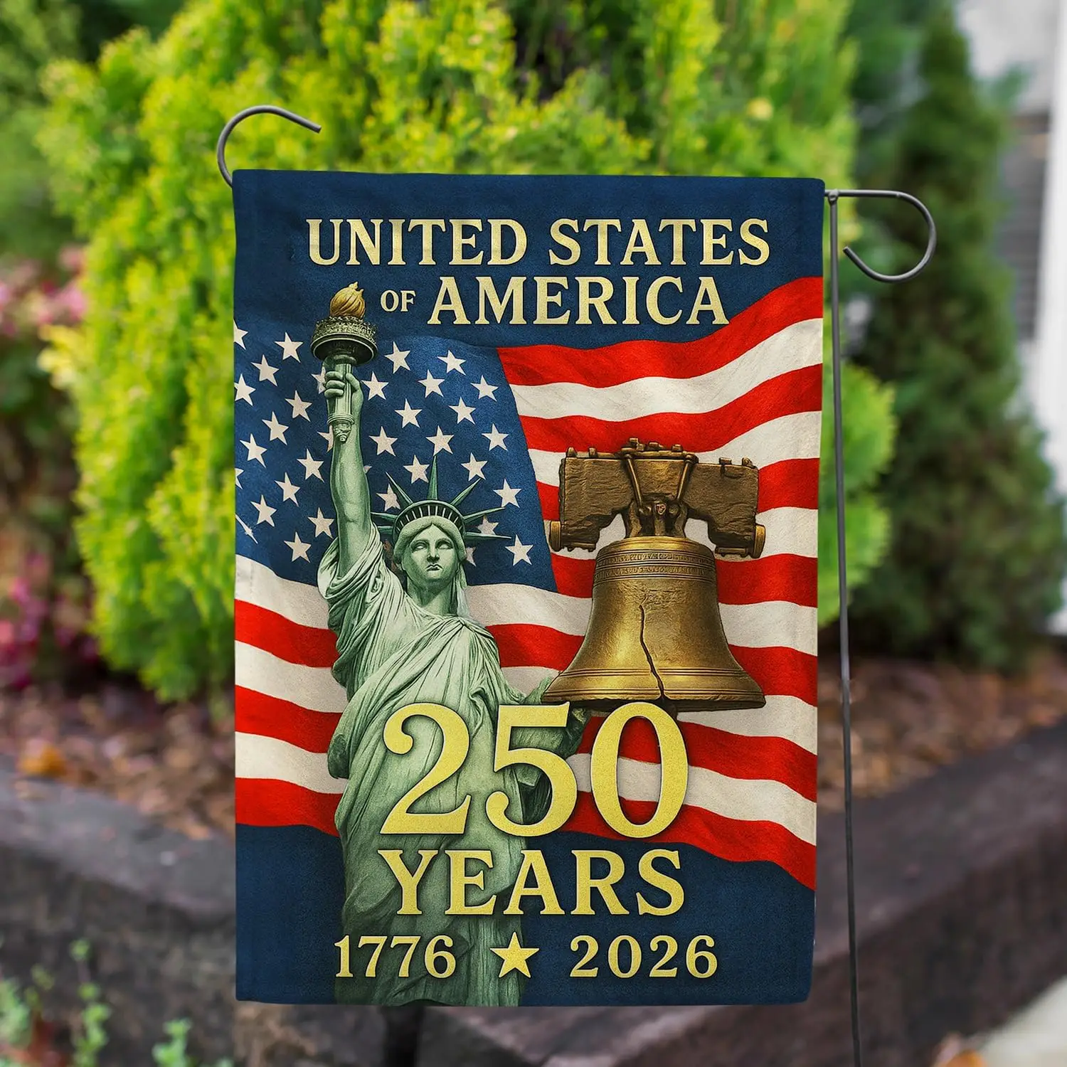 America Forever 250th Anniversary Garden Flag, 12.5 x 18 inch Double Sided, 1776-2026 Commemorative, Statue of Liberty Liber MMZ