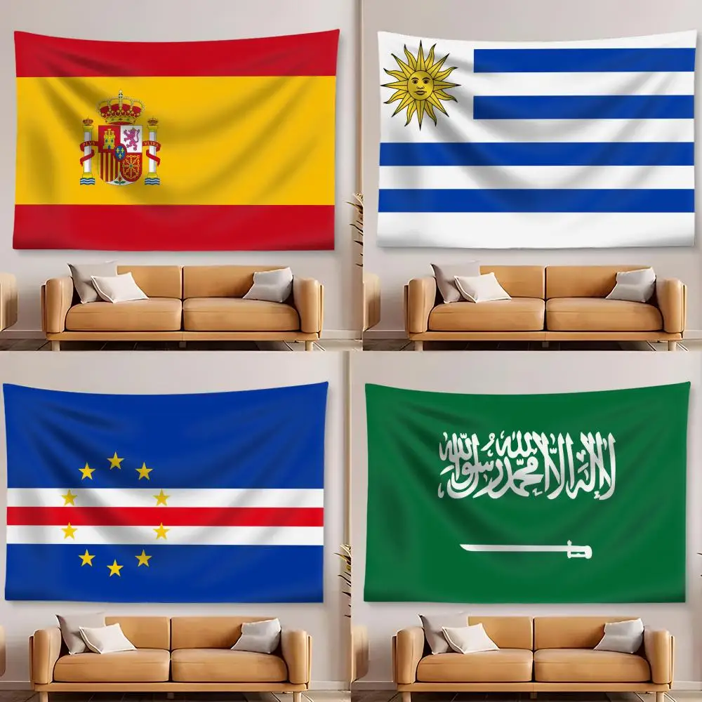 Spain Uruguay Flag Tapestry Aesthetic Wall Tapestry Microfiber Fabric Backdrop Boho Decor for Bedroom Living Room Dorm