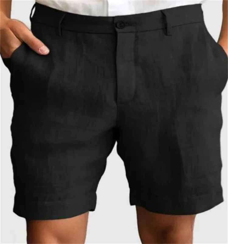 Men's Summer Breathable Solid Color Linen Casual Shorts Outdoor Button Fly Shorts Men's Cotton Shorts Pants Male Summer Fashion