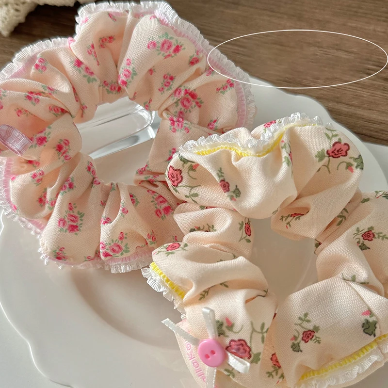 Cincin Rambut Pita Renda Bunga Merah Muda untuk Anak Perempuan Aksesori Kualitas Tinggi Gaya Lucu Manis 1/2 Buah