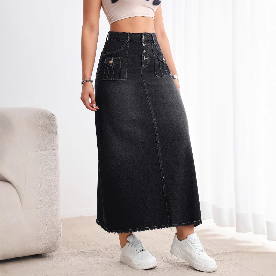 

American Retro Washed Denim Skirt Is Old, Loose, Women's Tide Multi-buckle Medium And High Waist And Thin 2025 Fashion New Produ