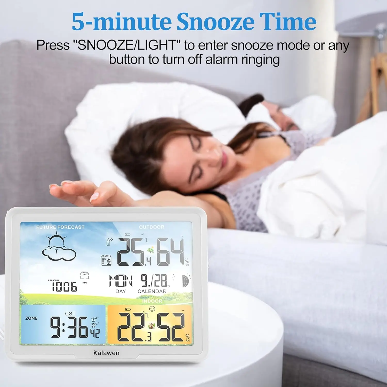 Wireless Weather Station with Atomic Clock, Digital Thermometer & Humidity Monitor, Indoor Outdoor Weather Forecast with Moon