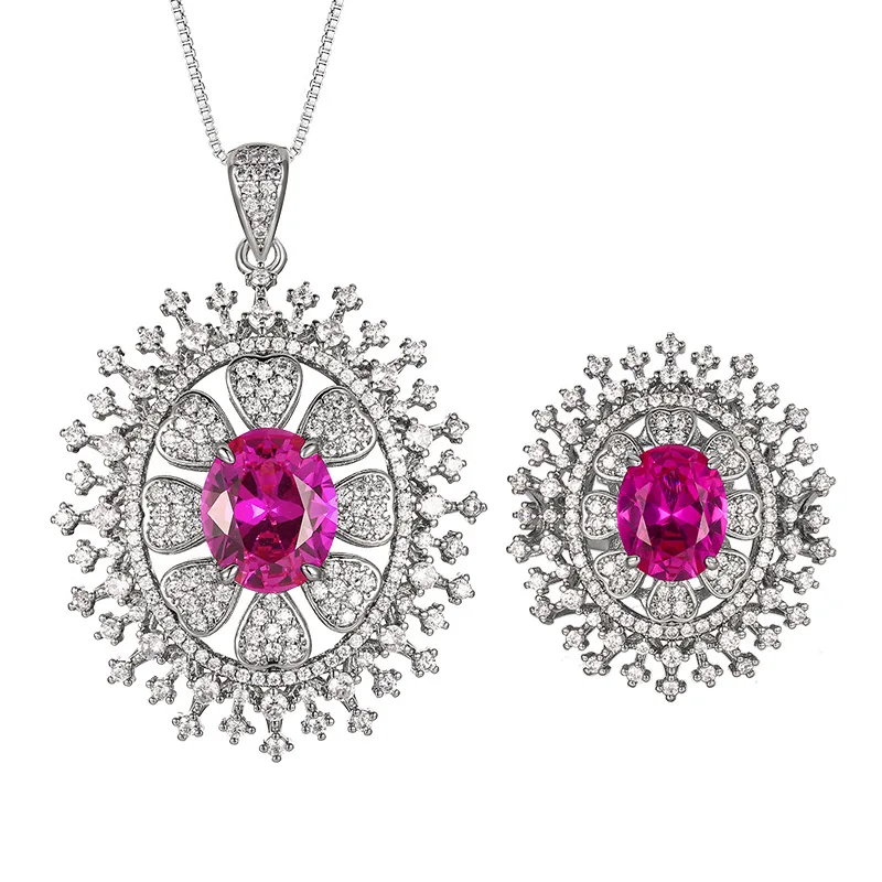 Exquisite Adjustable Ring Necklace with Oval Pink Gemstones Vintage Sunflower Style Jewelry for Women Elegant Party Accessories