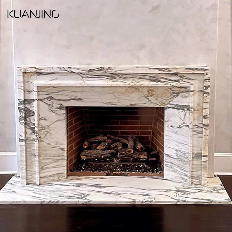 Remote Control Electric Fireplace Freestanding Villa Interior Minimalist TV Cabinet Nature Stone Marble for Apartment Customized