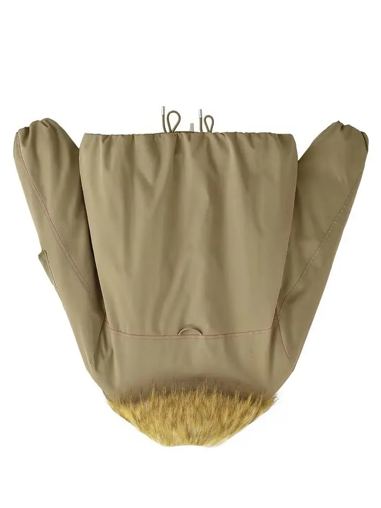 

HH женское свободное пальто с длинными рукавами и съемным меховым воротником на молнии, зимняя женская теплая двусторонняя хлопковая куртка с карманами и лацканами на шнурке