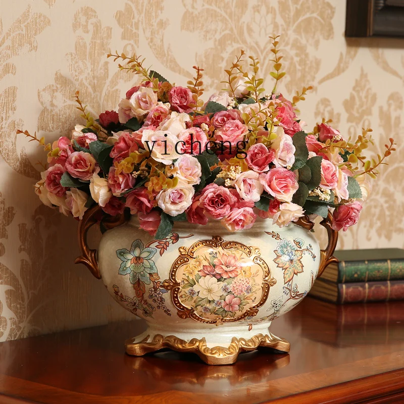 

LSL European Style Decorative Ceramic Flower Pot Vintage Vase Dining Table Ornament Living Room Decoration Creative