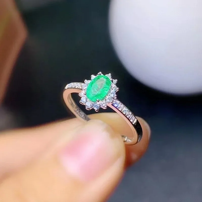 Natural Emerald Ring Green Genuine Gemstone Fine Jewelry for Women Anniversary Gift Real 925 Sterling Silver Free Shipping