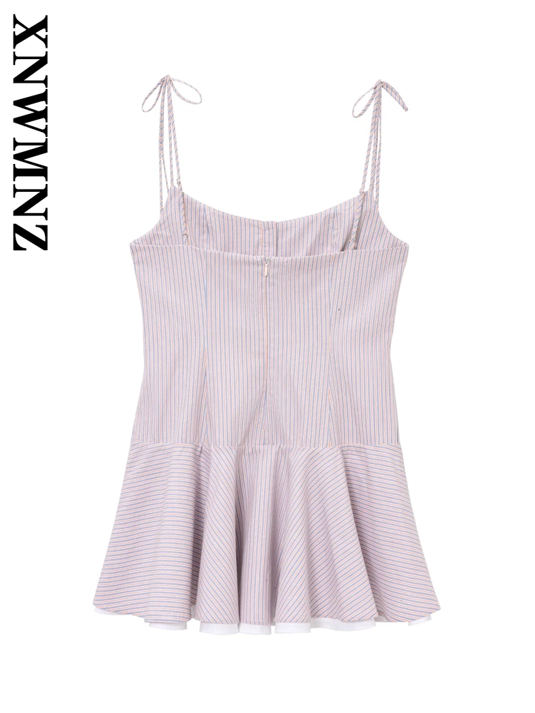 XNWMNZ 2025 Estate Donna Moda tracolla sottile Spalla Backless mini abito a pieghe boho Holiday Lady Abiti senza maniche