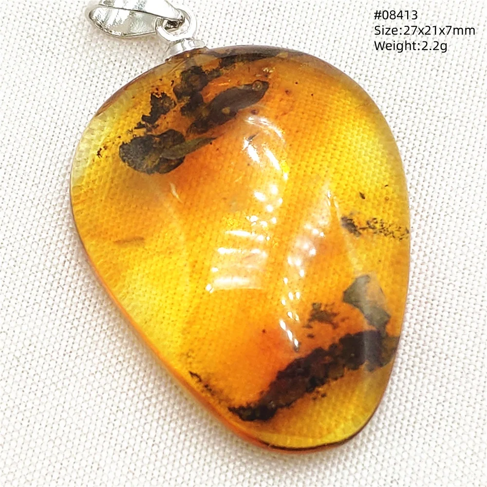 Natural Piebald Amber Pendant Yellow Amber 36x23x14mm Gemstone Pendant Necklace Jewelry AAAAA