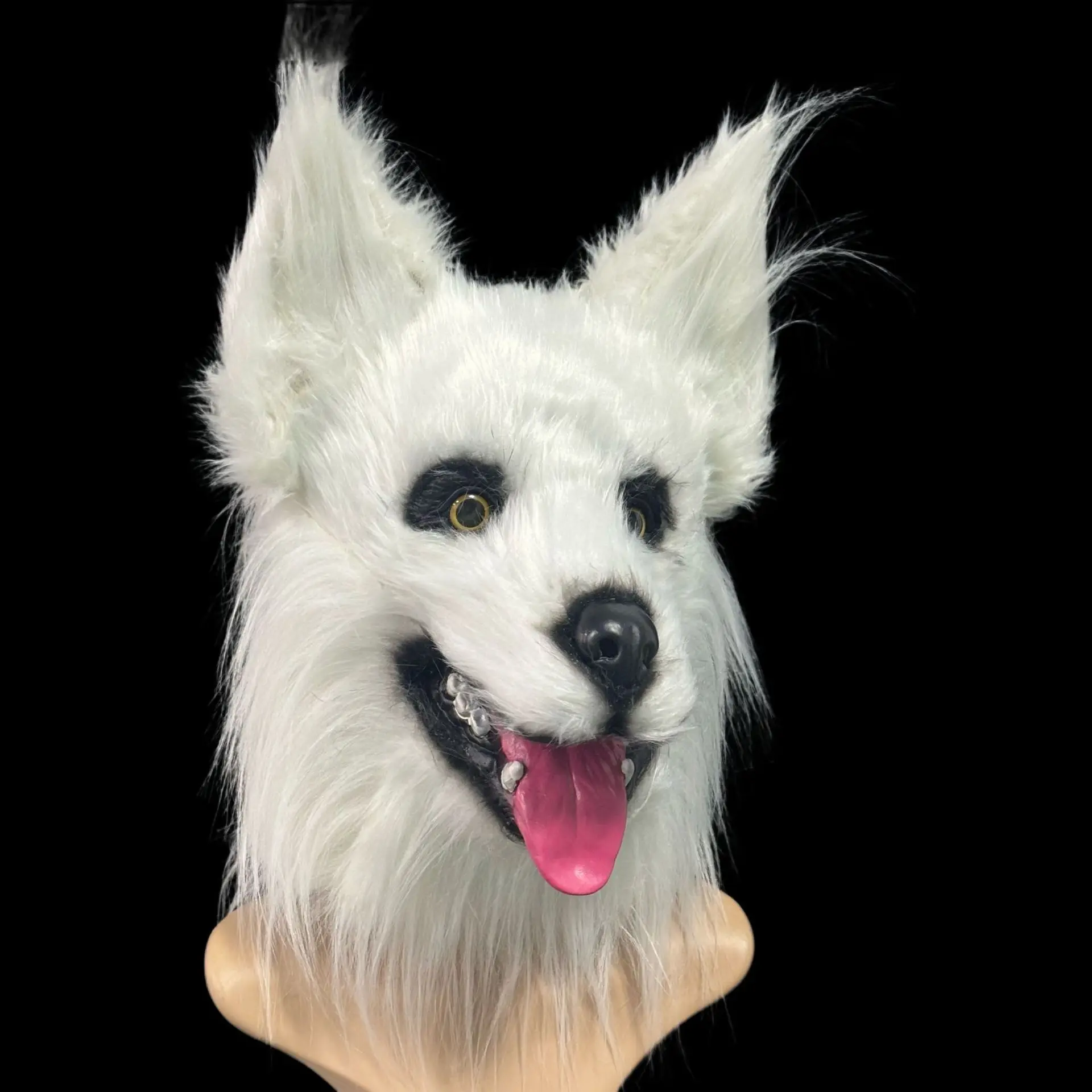 Tier-Wolf-Hundemaske Cosplay-Kostüm-Zubehör Flauschige Kunstfell-Hundemaske für den ganzen Kopf Anime-Verkleidungsparty – Detail 5