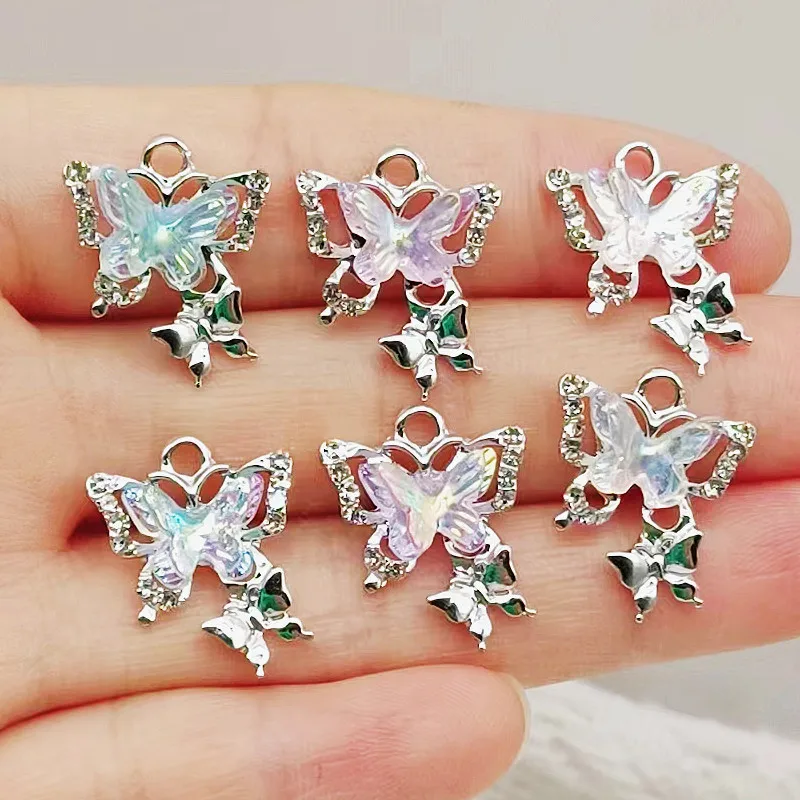 10Pcs Silver Plated Crystal Butterfly Charm Pendant for Jewelry Making Necklace Earrings DIY Accessories Findings Craft