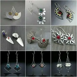 Retro Indian Tribal Earrings Metal Arrow Guitar Shape s Stone Dangle Earring Vintage Jewelry Pendientes Mujer