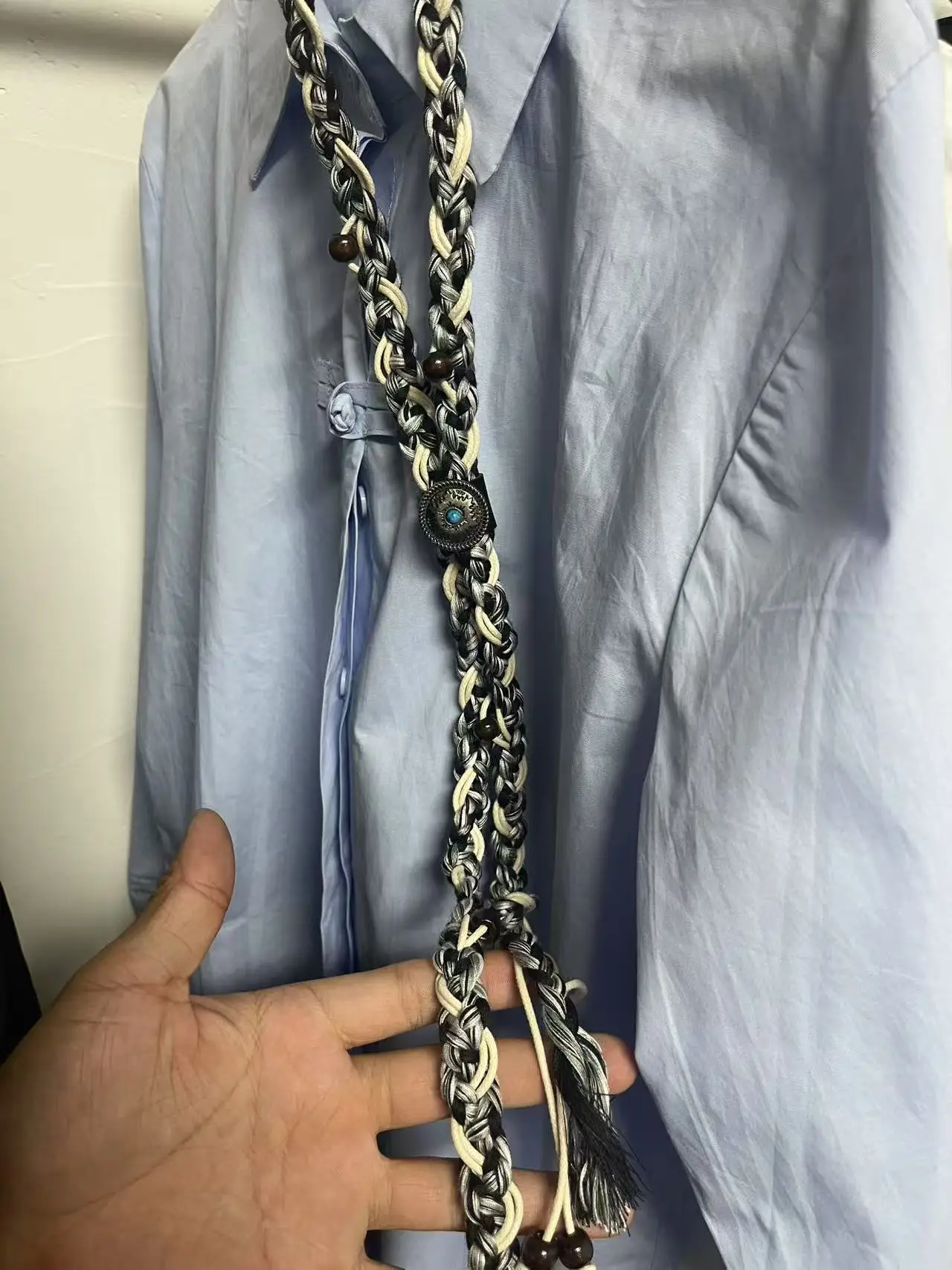 ヴィンテージブルー染め布ネックレス手作りアンティーク生地カップル用ペンダント超細いシルクサテンネクタイ韓国風ベルト