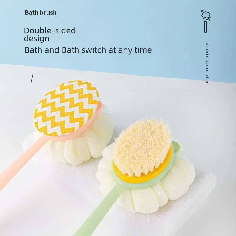 Two sides Shower Long Handle Body Brush Silicone Bathroom Wash Brush Bathing Massage Back Body Exfoliating Brush Bath Supplies