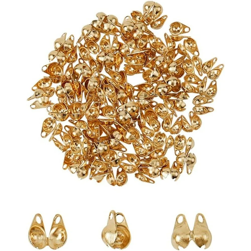 100pcs Golden Bead Tips Stainless Steel Calotte Ends Open Clamshell Knot Covers Fold-Over Bead Tips 1mm Small Hole End Caps