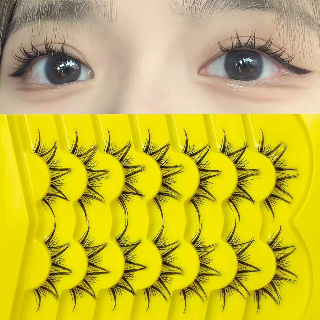 7 pairs of light European and American mixed race little demons, ultra-fine transparent stem eyelashes, false eyelashes, integra