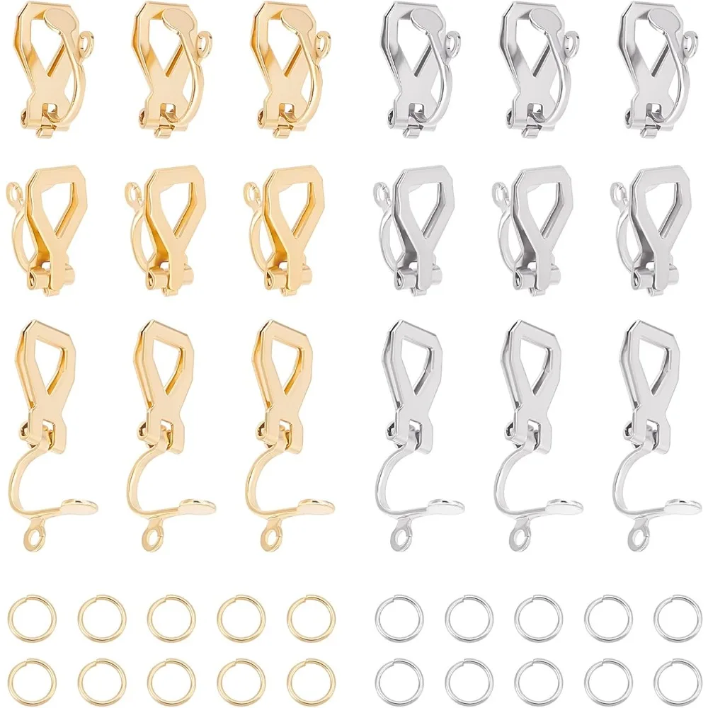 20Pcs 2 Color 304 Stainless Steel Clip-on Earrings Non-Pierced Earring Findings 12x6x8.5mm Clip-on Earring Converter Earrings