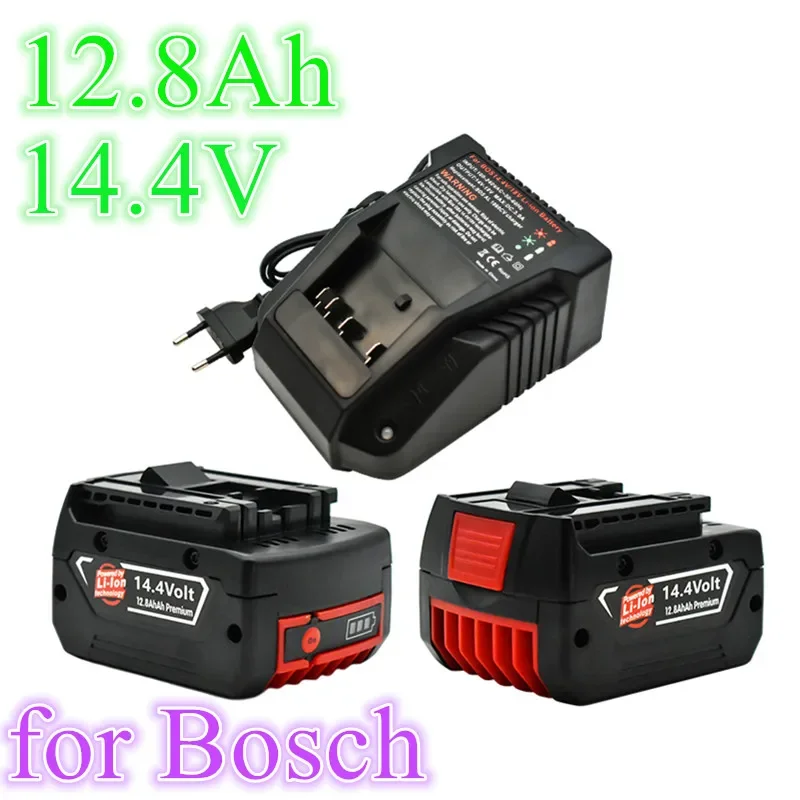 Original BAT614G Rechargeable 14.4 v Battery 12800mAh Lithium Ion for Bosch 14.4V Battery GBH GDR GSR BAT607G BAT614 + Charger